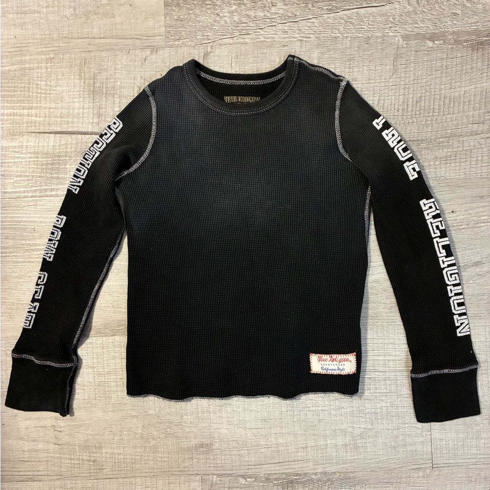 True Religion Black Long Sleeve Tee with Sporty Sleeve Accents
